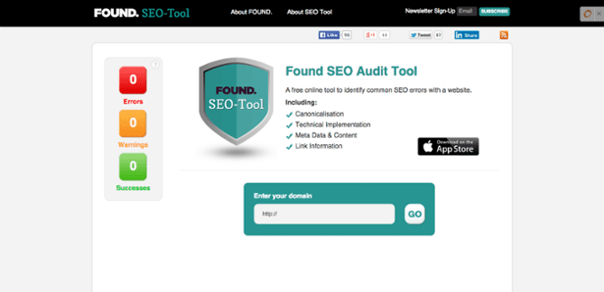 Инструмент SEO-аудита Found   Инструмент, который довольно прост в использовании для маркетологов, которые хотят идентифицировать общие ошибки SEO, найденные на их сайте