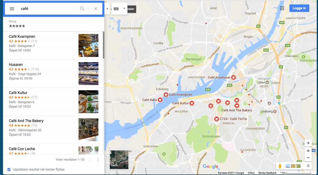 Кафе легко найти, и, например, в Google Maps вы получаете огромное количество предложений на выбор