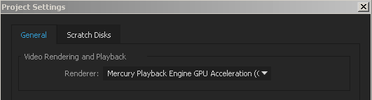 Калі ваша NVidia відэакарта не вызначана як якая мае GPU паскарэнне, і ў панэлі Project Settings замест GPU Acceleration даступны толькі Mercury Playback Engine Software Only: