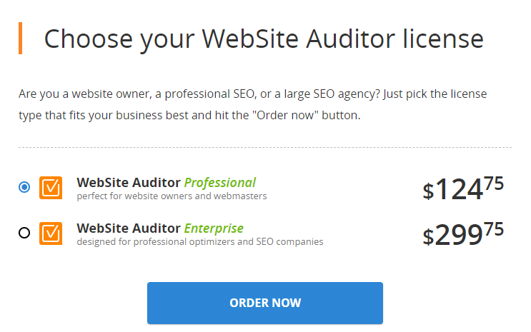 Ви можете отримати поодиноку ліцензію на одну веб-сторінку Auditor Professional на $ 124
